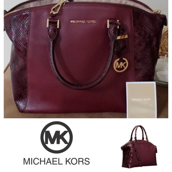Michael Kors Riley Burgundy Python Snake Satchel - Picture 12 of 14